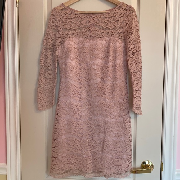 Light Pink dress, fitted, lace with light sparkle - Picture 1 of 4